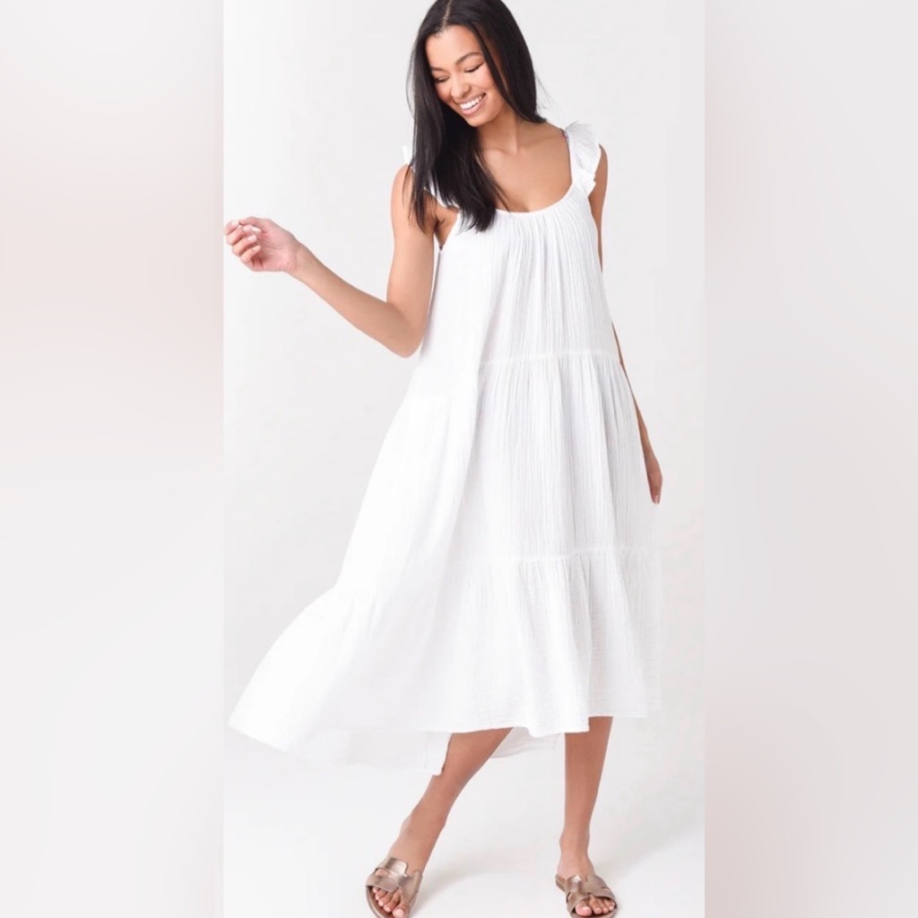 Xirena Strapless White Midi Dress